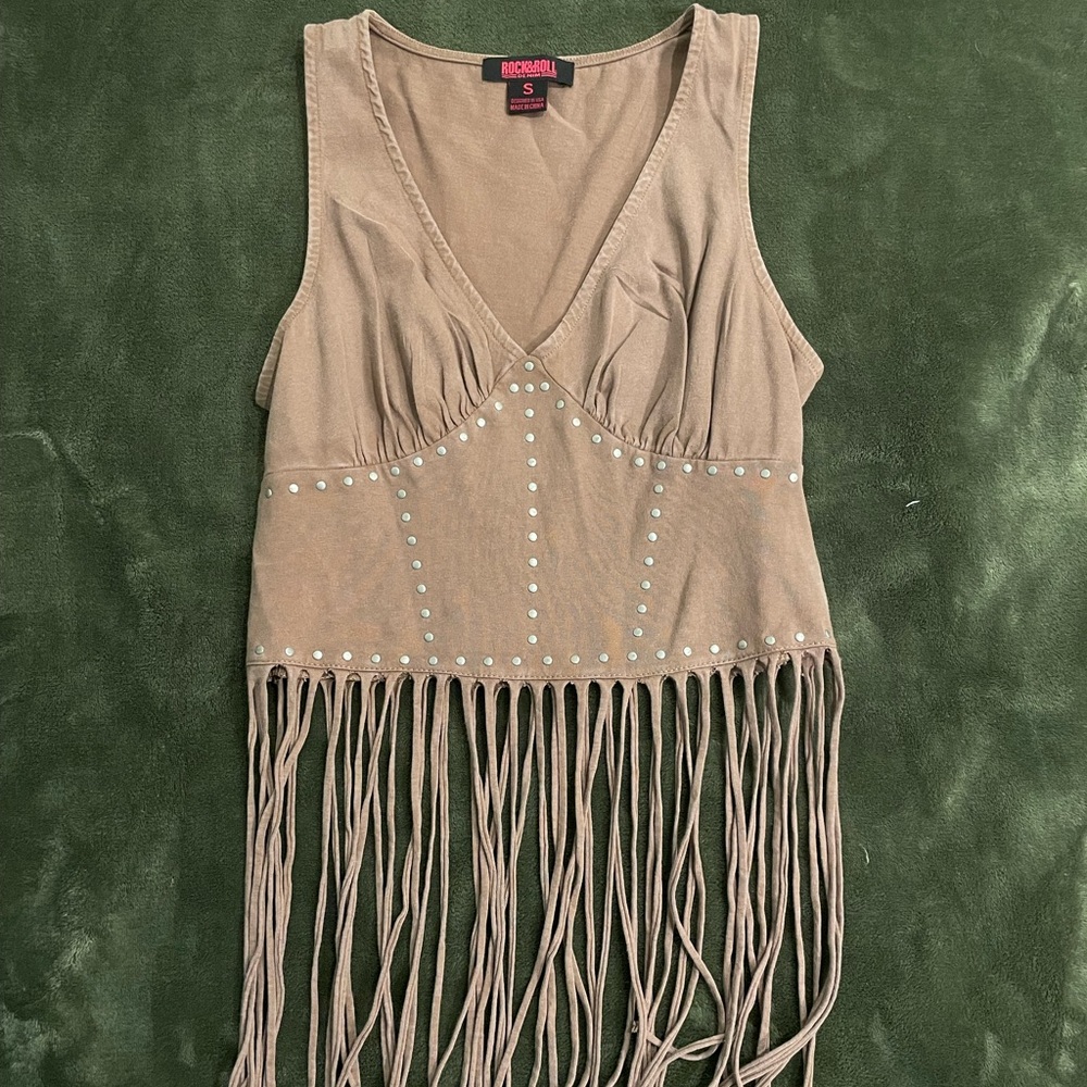 Rock&Roll Denim Fringe Tank Top